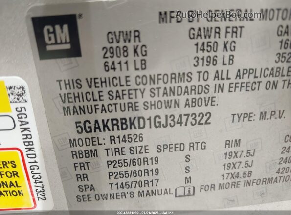 5GAKRBKD1GJ347322 2016 BUICK ENCLAVE Silver Вид підкапотного простору