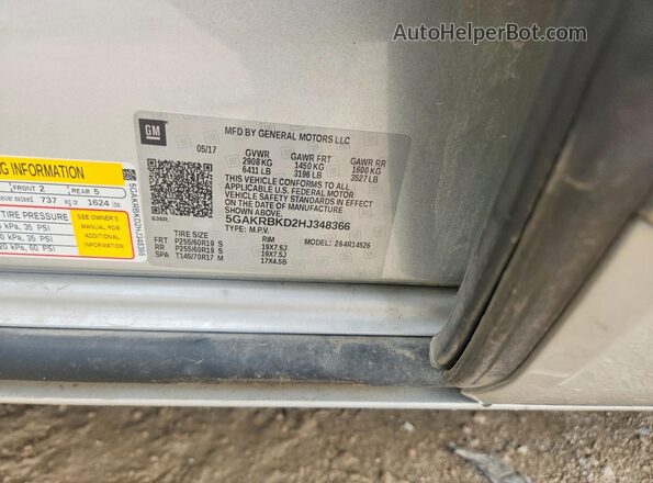 5GAKRBKD2HJ348366 2017 BUICK ENCLAVE Gray VIN კოდის სტიკერის ხედი