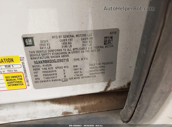 5GAKRBKD3GJ280710 2016 BUICK ENCLAVE Белый Вид подкапотного пространства