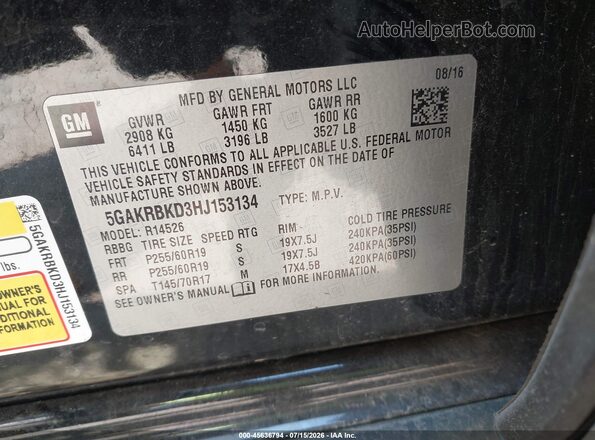 5GAKRBKD3HJ153134 2017 BUICK ENCLAVE Черный Вид подкапотного пространства