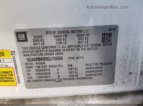 5GAKRBKD5GJ103656 2016 BUICK ENCLAVE Белый Вид подкапотного пространства