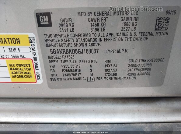 5GAKRBKD5GJ168037 2016 BUICK ENCLAVE Silver Engine compartment view
