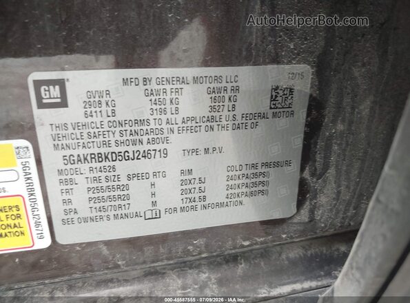5GAKRBKD5GJ246719 2016 BUICK ENCLAVE Purple Widok komory silnika