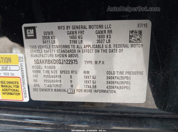 5GAKRBKD6GJ122975 2016 BUICK ENCLAVE Black Widok komory silnika