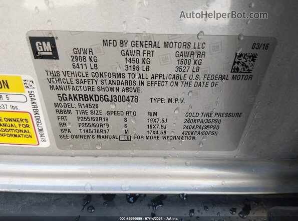 5GAKRBKD6GJ300478 2016 BUICK ENCLAVE Silver Vista del compartimento del motor