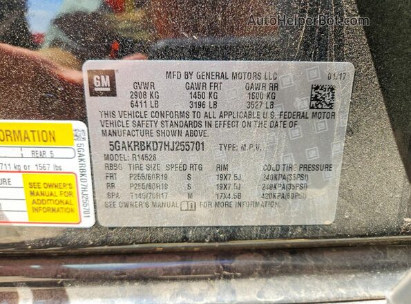 5GAKRBKD7HJ255701 2017 BUICK ENCLAVE Black Vista de la etiqueta del VIN