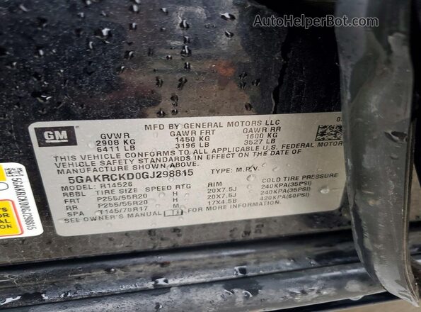 5GAKRCKD0GJ298815 2016 BUICK ENCLAVE Черный Вид наклейки с VIN-кодом