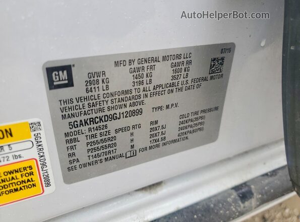 5GAKRCKD9GJ120899 2016 BUICK ENCLAVE White Панорамний вид салону 360°