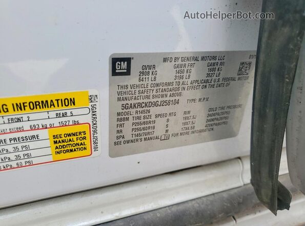 5GAKRCKD9GJ258104 2016 BUICK ENCORE White Widok naklejki z numerem VIN