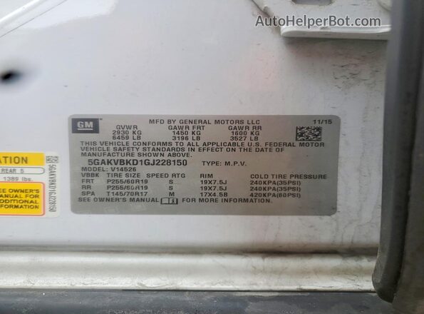 5GAKVBKD1GJ228150 2016 BUICK ENCLAVE White Vista del compartimento del motor