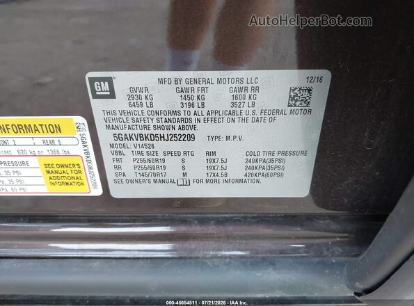 5GAKVBKD5HJ252209 2017 BUICK ENCLAVE Brown Engine compartment view