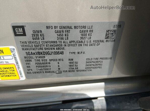5GAKVBKD9GJ109648 2016 BUICK ENCLAVE Tan Vista del compartimento del motor