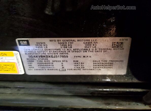 5GAKVBKDXGJ317859 2016 BUICK ENCLAVE Black Widok wnętrza 360 stopni