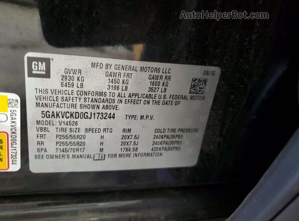 5GAKVCKD0GJ173244 2016 BUICK ENCLAVE Black VIN კოდის სტიკერის ხედი