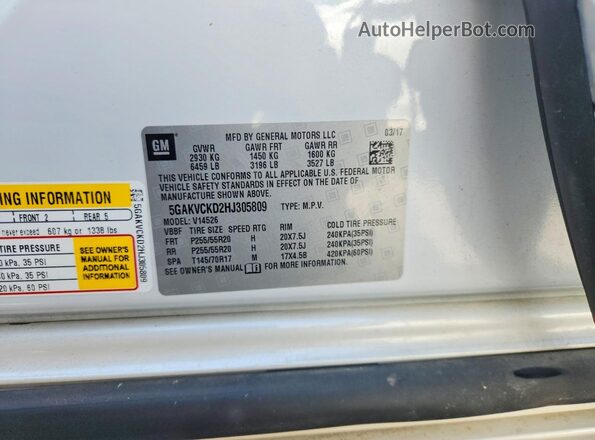 5GAKVCKD2HJ305809 2017 BUICK ENCLAVE White Vista del compartimento del motor