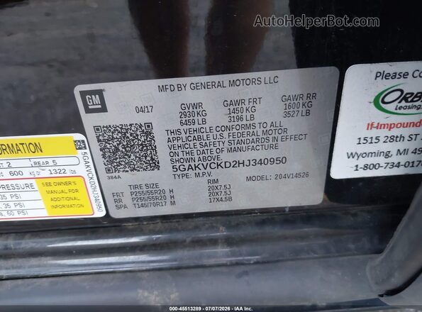 5GAKVCKD2HJ340950 2017 BUICK ENCLAVE Black Շարժիչի բաժամունքի տեսք