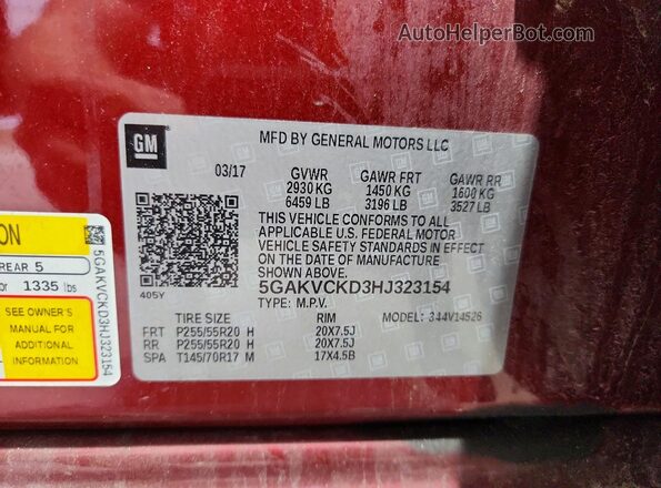 5GAKVCKD3HJ323154 2017 BUICK ENCLAVE Burgundy Սալոնի 360 աստիճան տեսք
