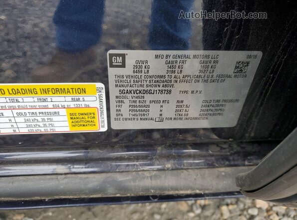5GAKVCKD6GJ178738 2016 BUICK ENCLAVE Blue VIN կոդի պիտակի տեսք
