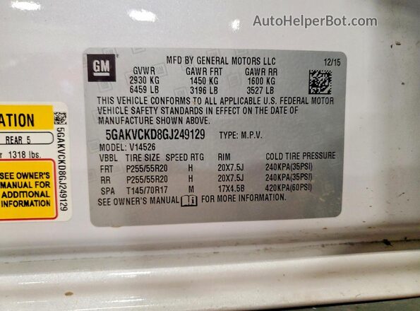 5GAKVCKD8GJ249129 2016 BUICK ENCLAVE Белый Вид подкапотного пространства