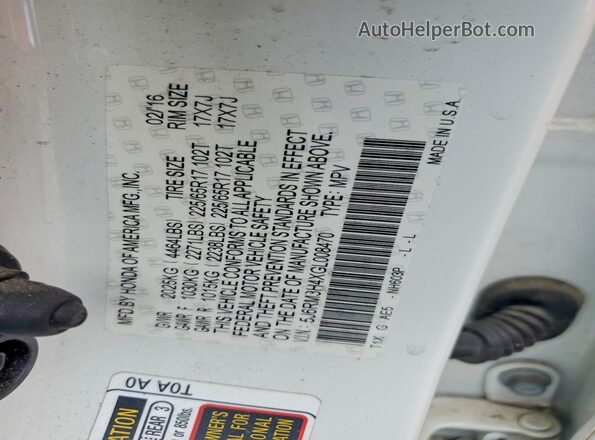 5J6RM3H4XGL008470 2016 HONDA CR-V White Вид підкапотного простору