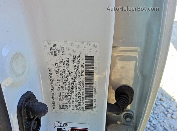 5J6RM3H58GL020870 2016 HONDA CR-V White VIN sticker view