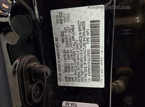 5J6RM3H76GL020626 2016 HONDA CR-V Black Vista de la etiqueta del VIN