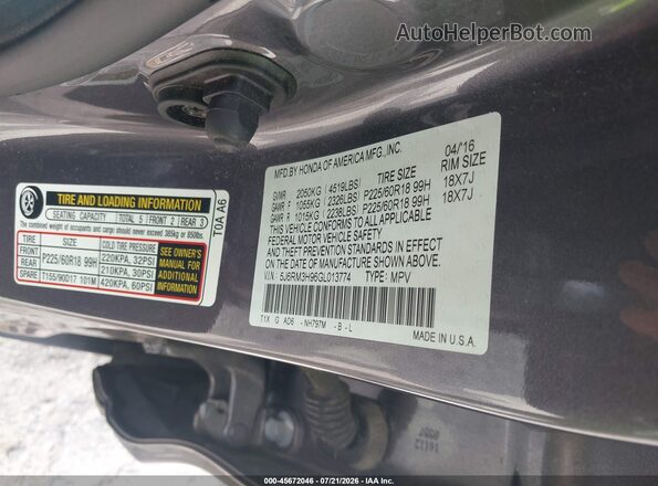 5J6RM3H96GL013774 2016 HONDA CR-V Gray ძრავის განყოფილების ხედი