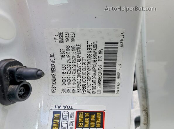 5J6RM4H30GL017045 2016 HONDA CR-V White Вид наклейки з VIN-кодом