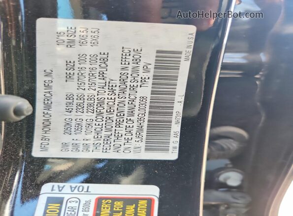 5J6RM4H35GL003058 2016 HONDA CR-V Black Widok wnętrza 360 stopni