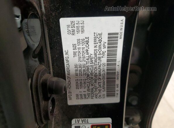 5J6RM4H3XGL061120 2016 HONDA CR-V Black VIN sticker view