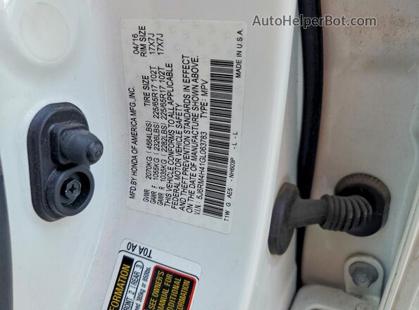 5J6RM4H41GL063783 2016 HONDA CR-V White Սալոնի 360 աստիճան տեսք
