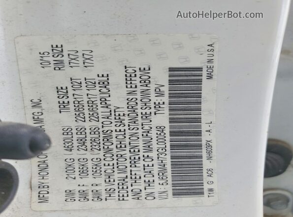 5J6RM4H73GL000548 2016 HONDA CR-V Белый Вид подкапотного пространства