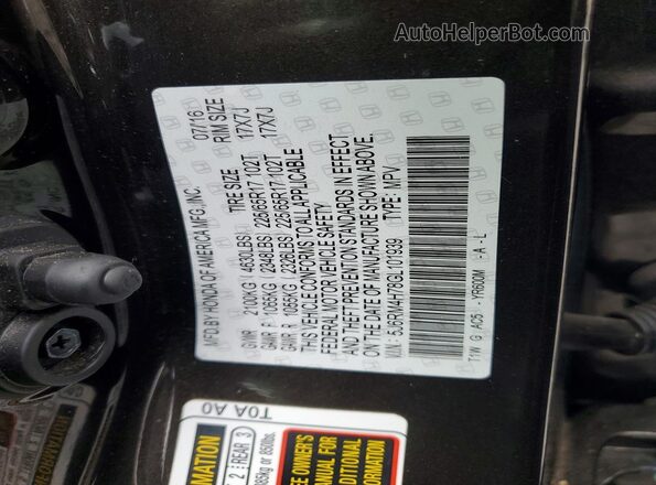 5J6RM4H78GL101939 2016 HONDA CR-V Gray VIN sticker view