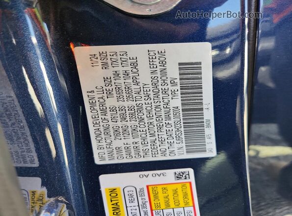 5J6RS3H23SL005004 2025 HONDA CR-V Blue Вид наклейки з VIN-кодом