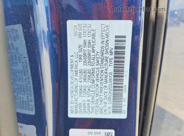 5J6RS3H25SL000130 2025 HONDA CR-V Blue 360 interior view