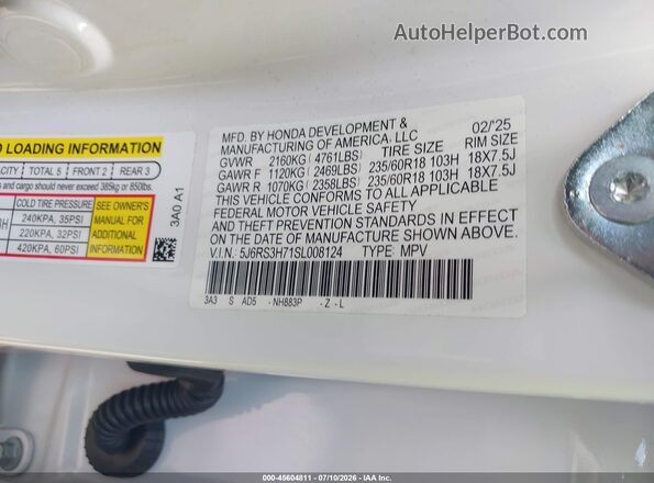 5J6RS3H71SL008124 2025 HONDA CR-V Белый Вид подкапотного пространства
