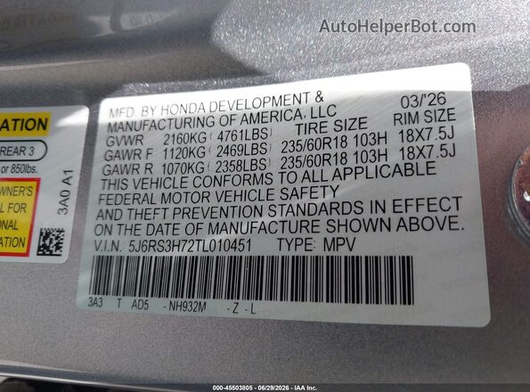 5J6RS3H72TL010451 2026 HONDA CR-V Silver Widok komory silnika