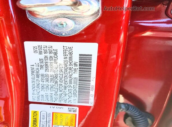5J6RS3H75TL000335 2026 HONDA CR-V Red Вид наклейки з VIN-кодом
