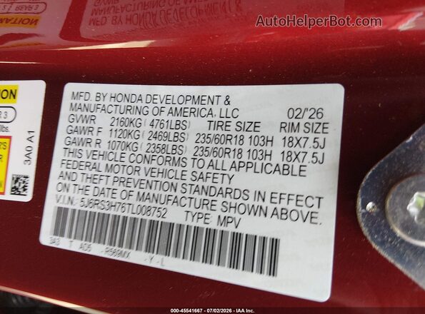 5J6RS3H76TL008752 2026 HONDA CR-V Red Engine compartment view