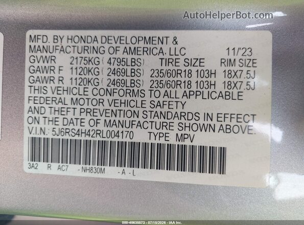 5J6RS4H42RL004170 2024 HONDA CR-V Silver Widok komory silnika