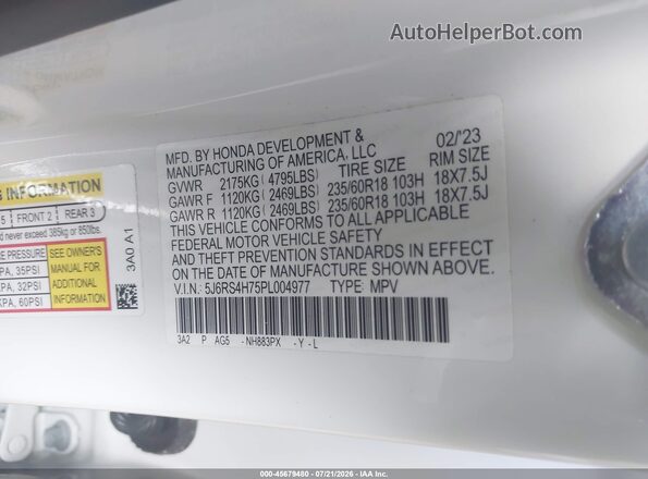 5J6RS4H75PL004977 2023 HONDA CR-V White Vista del compartimento del motor