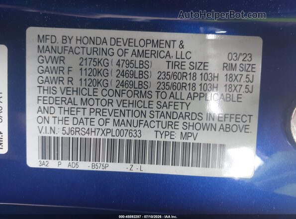 5J6RS4H7XPL007633 2023 HONDA CR-V Dark Blue Շարժիչի բաժամունքի տեսք