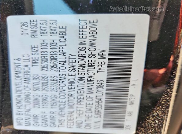 5J6RS5H54TL013846 2026 HONDA CR-V Black Vista de la etiqueta del VIN