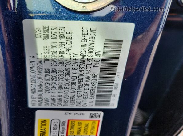 5J6RS5H5XSL003661 2025 HONDA CR-V Blue Vista de la etiqueta del VIN
