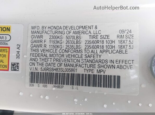 5J6RS5H83SL005861 2025 HONDA CR-V White Շարժիչի բաժամունքի տեսք
