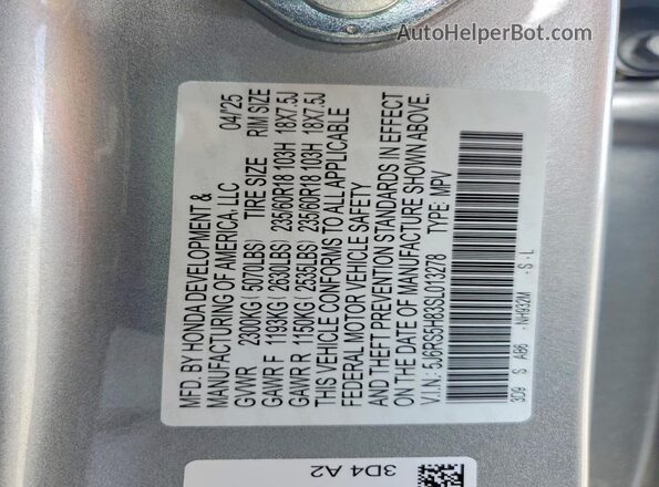 5J6RS5H83SL013278 2025 HONDA CR-V Silver VIN sticker view