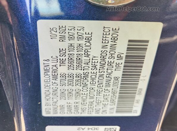 5J6RS5H89TL009348 2026 HONDA CR-V Blue Շարժիչի բաժամունքի տեսք