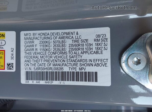 5J6RS6H50RL008285 2024 HONDA CR-V Серый Вид подкапотного пространства