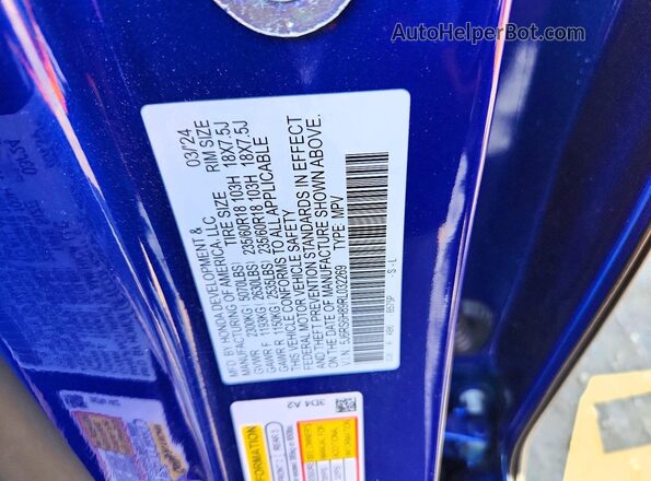 5J6RS6H89RL032269 2024 HONDA CR-V Синий Вид наклейки с VIN-кодом