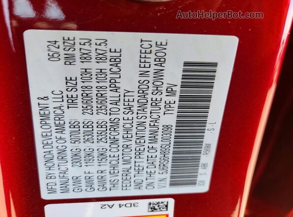 5J6RS6H89SL003098 2025 HONDA CR-V Red Շարժիչի բաժամունքի տեսք